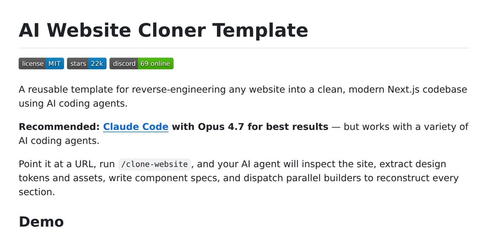 JCodesMore / ai-website-cloner-template README Preview