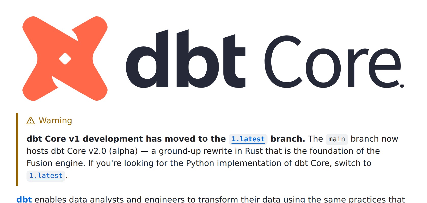 dbt-labs / dbt-core README Preview