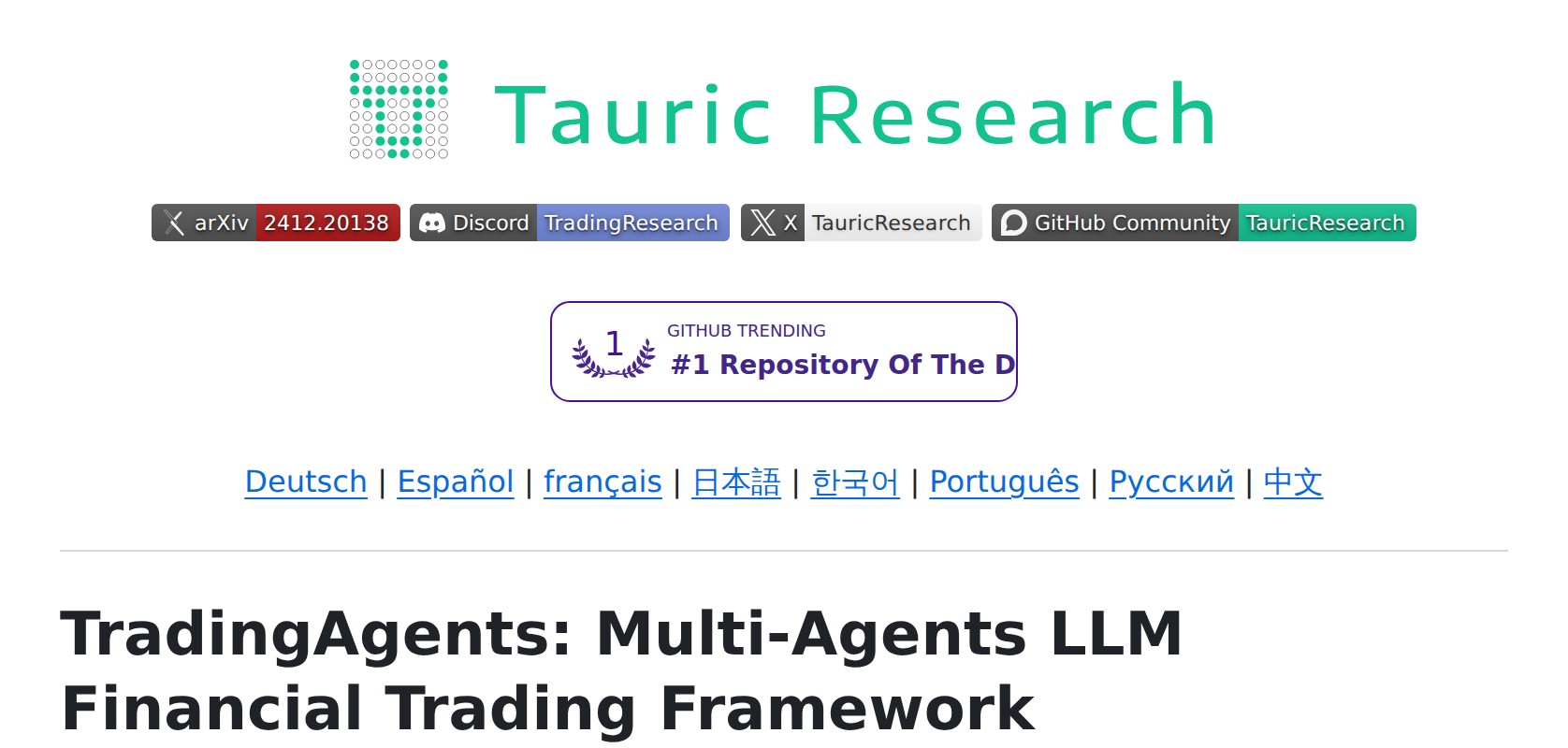 TauricResearch / TradingAgents README Preview